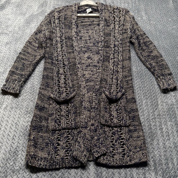 Anthropologie Akemi + Kin Cardigan Sweater XS Navy Tan Metallic Open Pockets - Picture 1 of 8